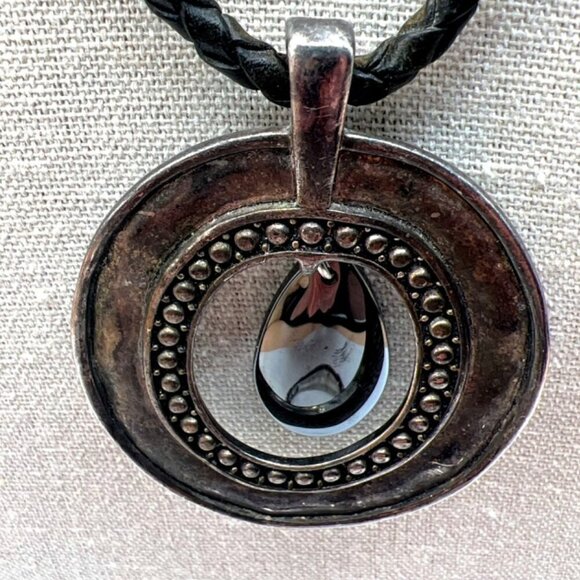 Retro Black Teardrop Pendant Necklace & Silver Bracelet Set   B42 - Picture 6 of 14